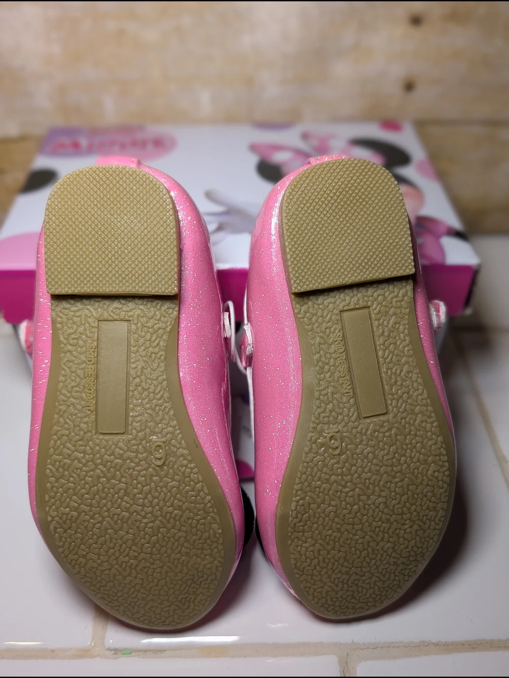 Disney Minnie Mouse Pink Glitter Bow Mary Jane Shoes